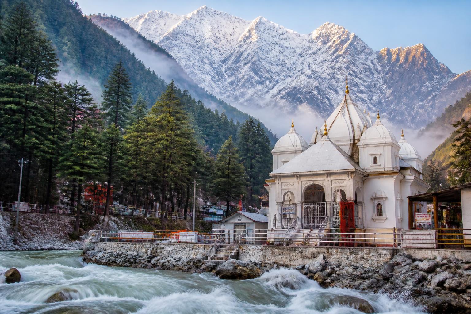 Gangotri temple on the banks of Bhagirathi river